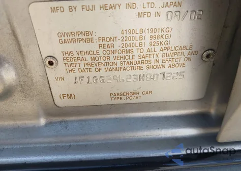 2003 Subaru Impreza Wrx from USA, damaged, VIN JF1GG29623H807225